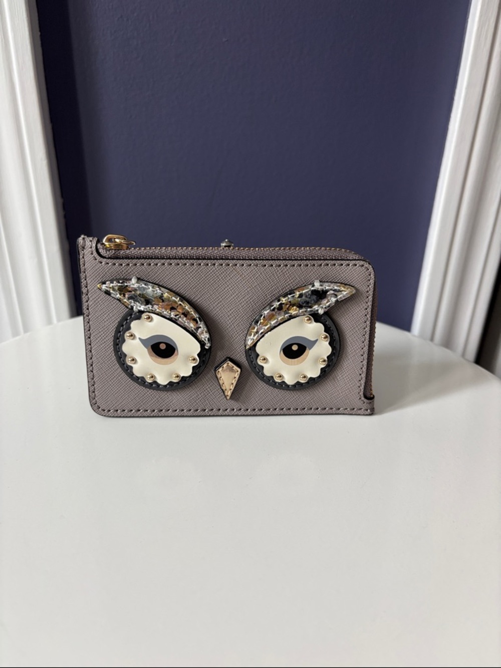 kate spade Gray Saffiano Leather Eye-Applique Card Wallet